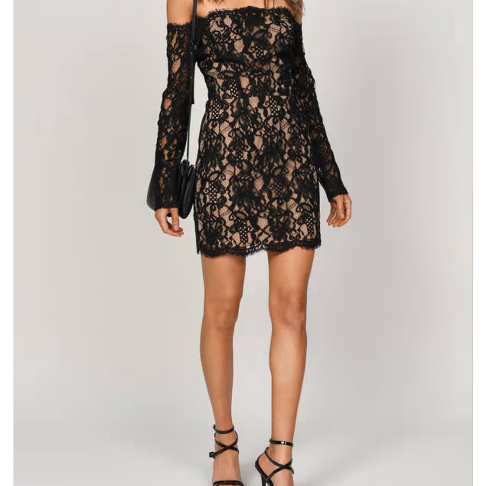 Tobi Black Lace Off-Shoulder Mini Dress